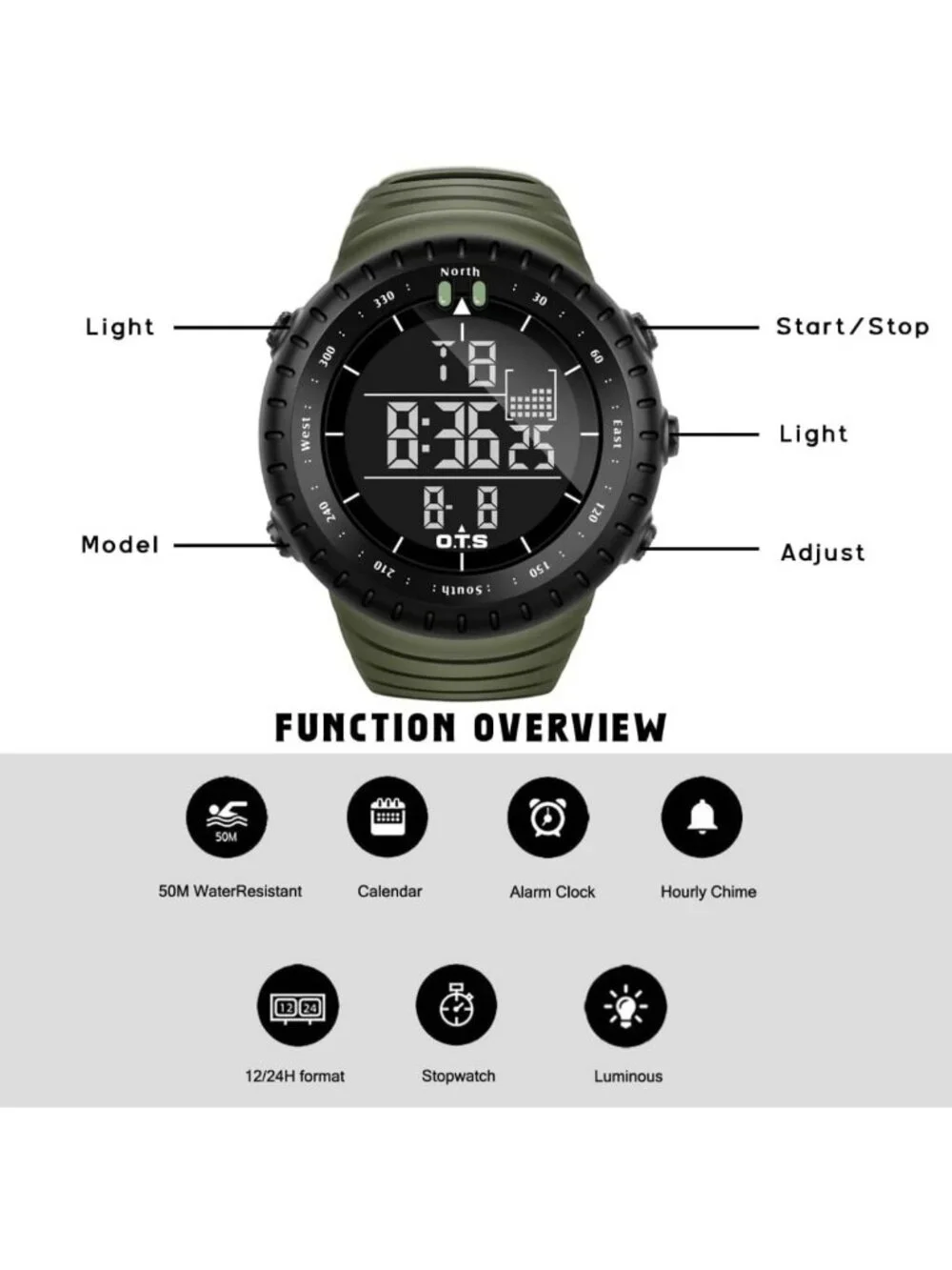Men's Waterproof Digital Sports Watch | Tactical LED Backlight Timepiece